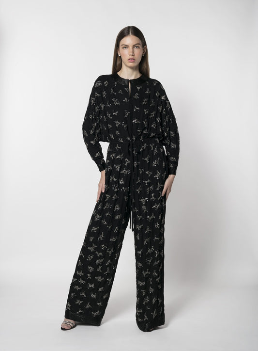 SILK GEORGETTE EMBROIDERED JUMPSUIT