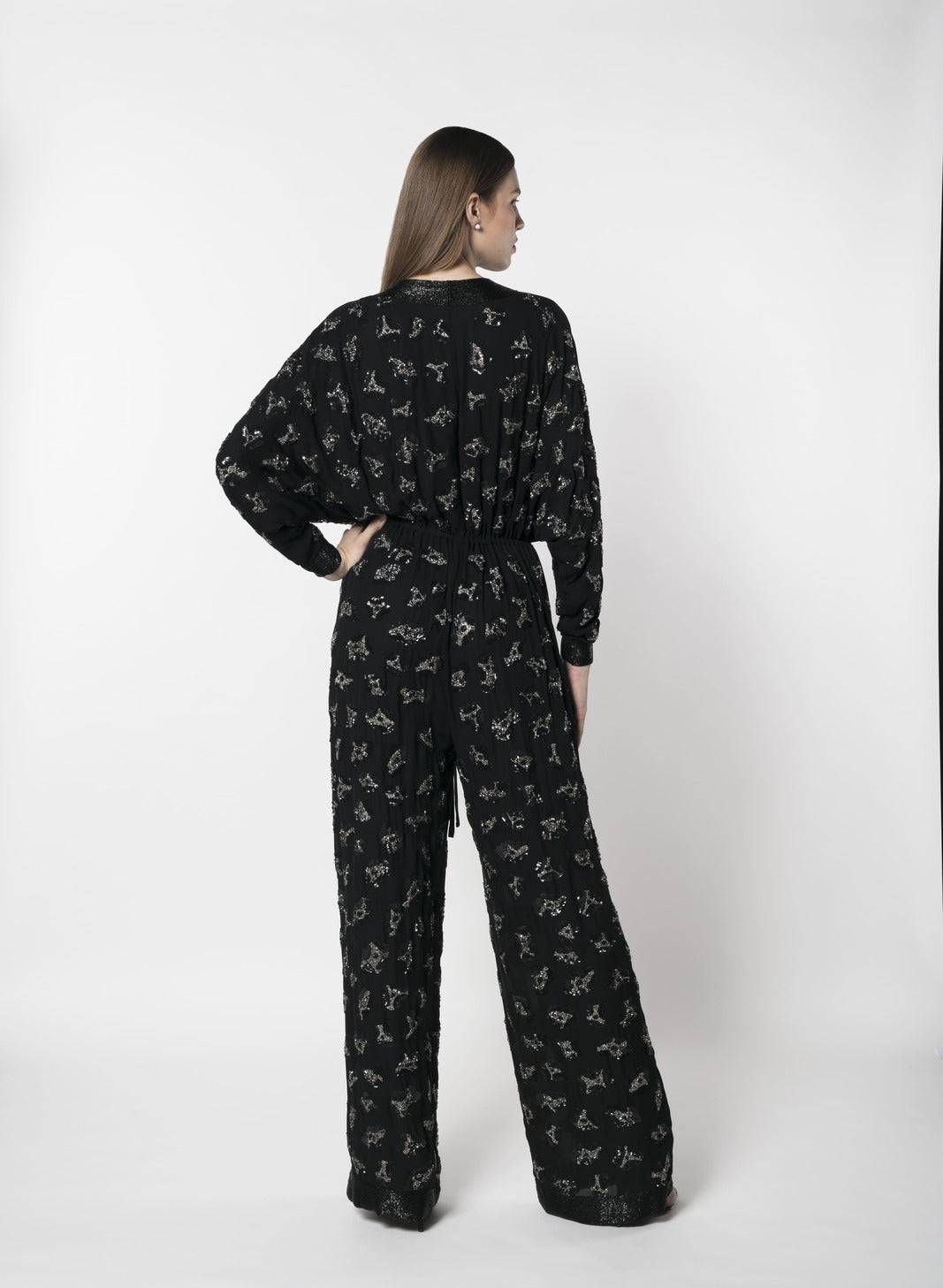 SILK GEORGETTE EMBROIDERED JUMPSUIT