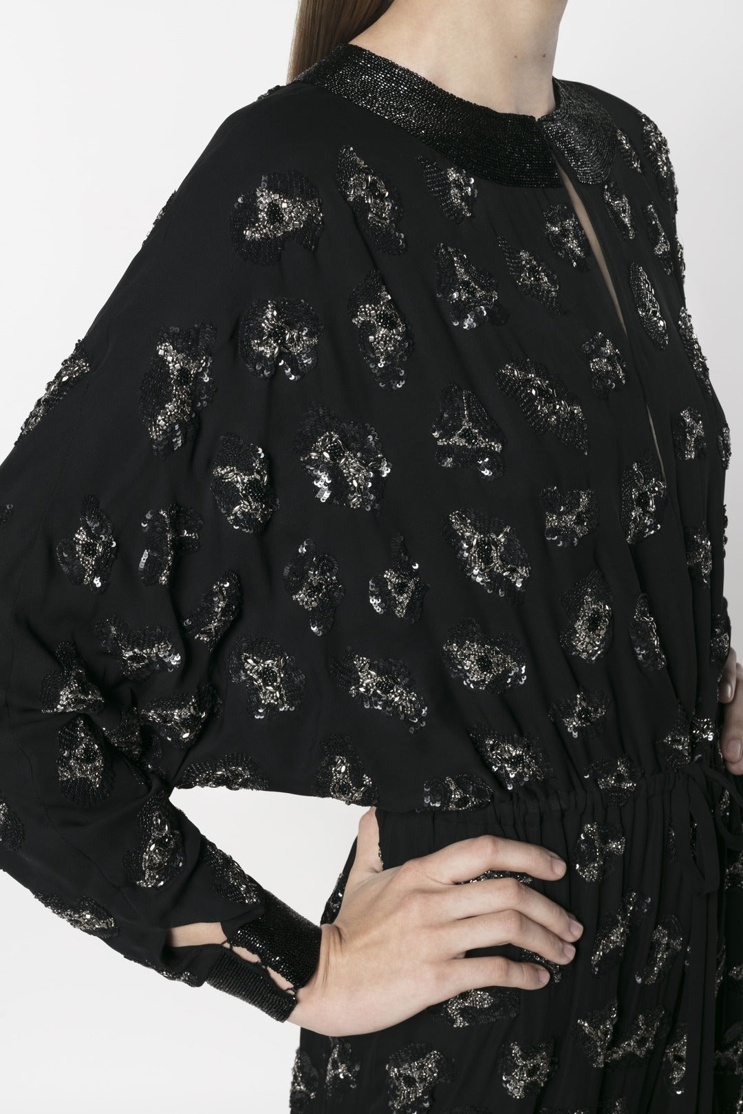 SILK GEORGETTE EMBROIDERED JUMPSUIT