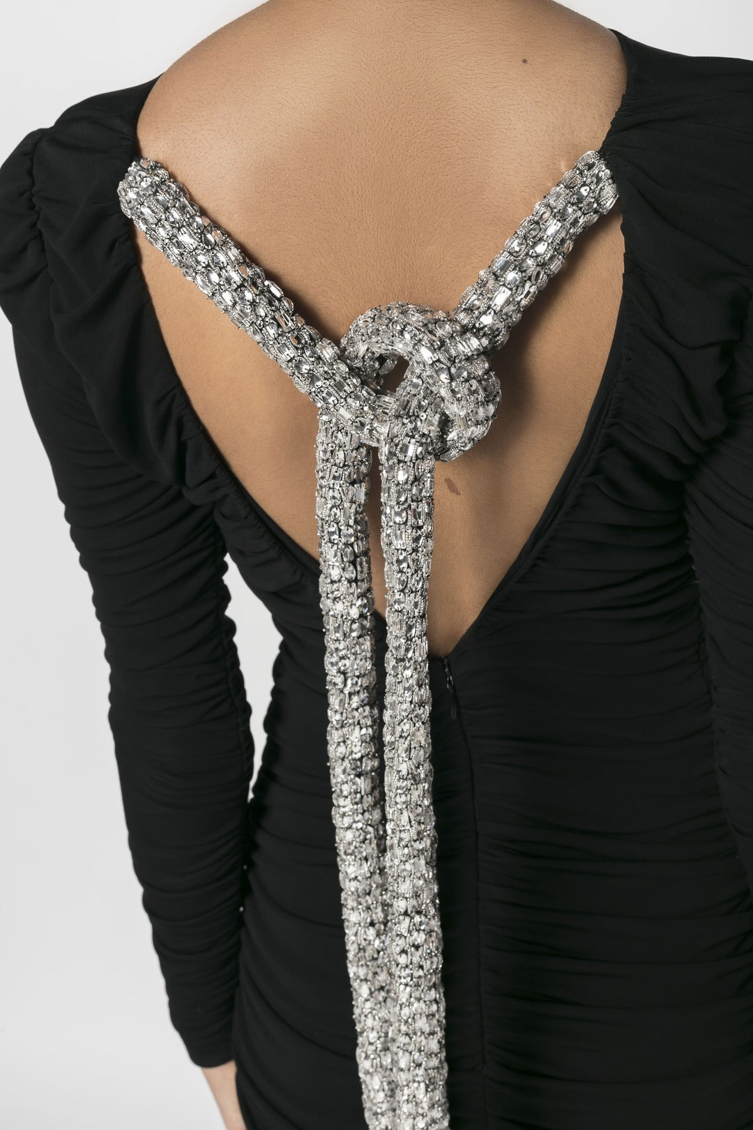DRAPED MATTE JERSEY GOWN WITH EMBROIDERED ROPE