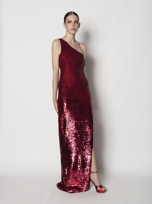 EMBROIDERED ENGLISH COTTON NET EVENING GOWN