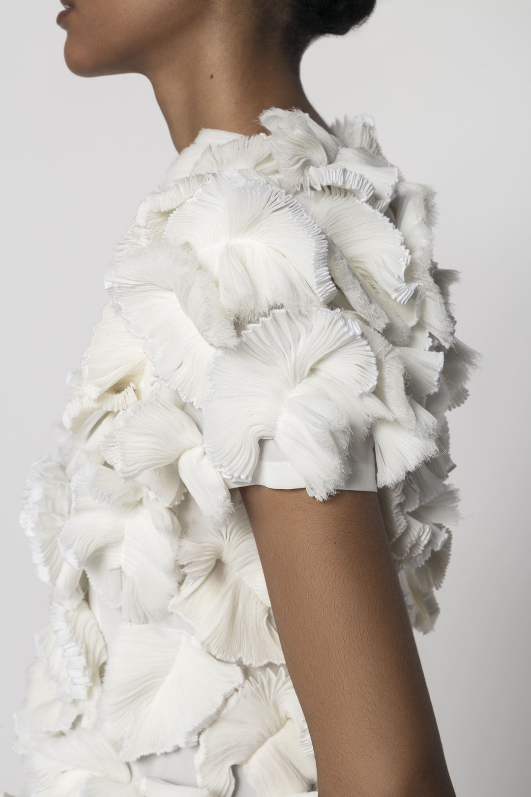PLEATED BUTTERFLY APPLIQUÉ CHIFFON TOP