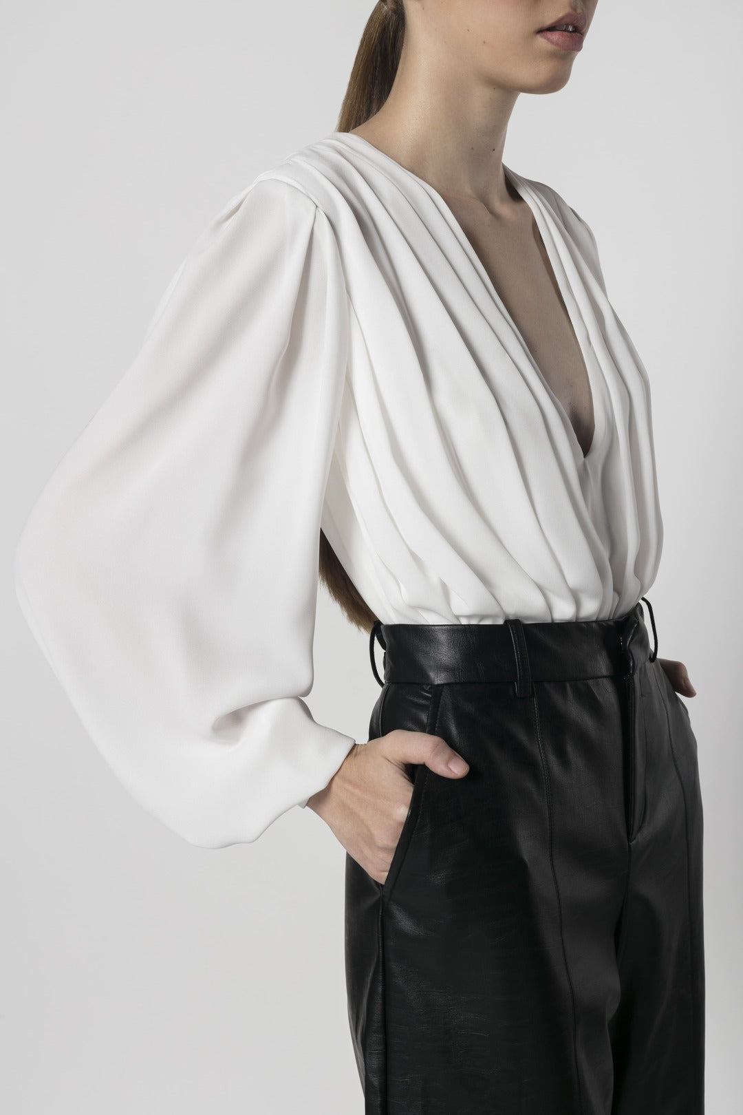 PLEATED SILK GEORGETTE BLOUSE
