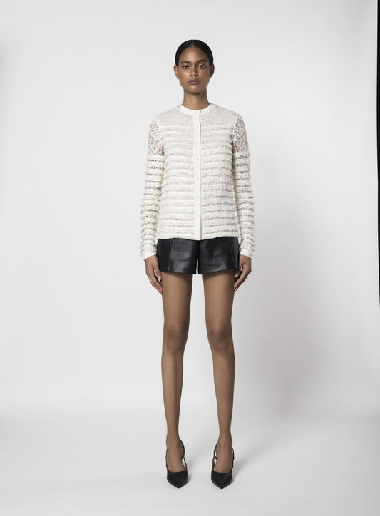 RUCHED LACE AND SILK FAILLE TOP