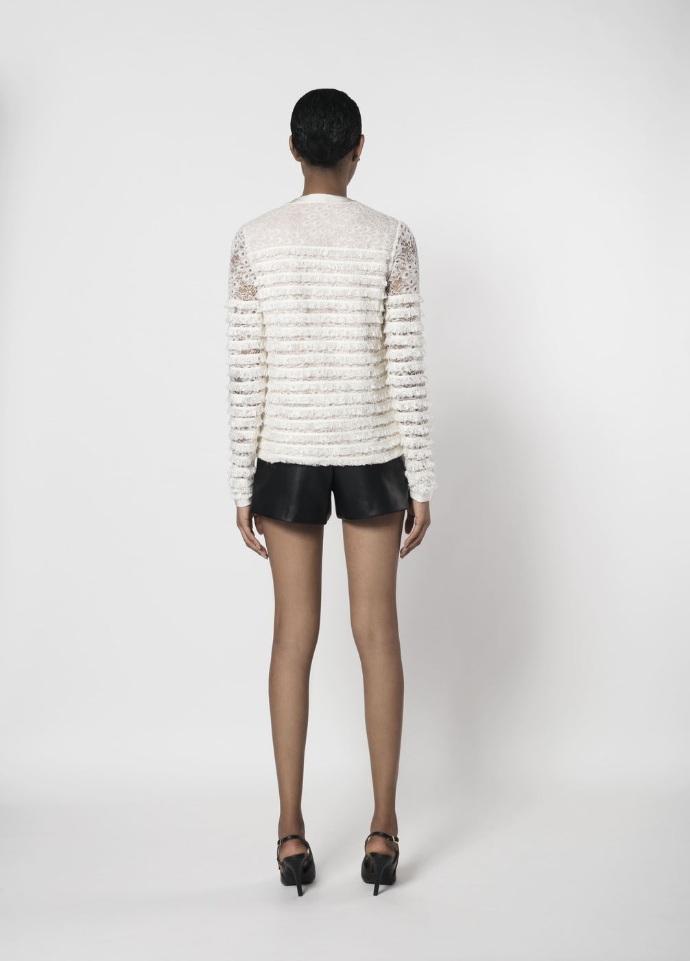 RUCHED LACE AND SILK FAILLE TOP