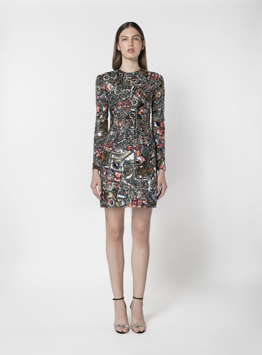 EMBROIDERED TULLE EVENING DRESS