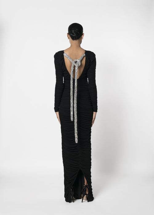DRAPED MATTE JERSEY GOWN WITH EMBROIDERED ROPE